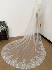 Cathedral Length Lace Wedding Veil – Classic Scalloped Floral Edge Bridal Veil