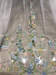 Colorful Wild Flower Wedding Veil, Super Fairy Colorful Lace Bridal Veil, Blue Pink Flower Veil, Custom Hand Made Veil