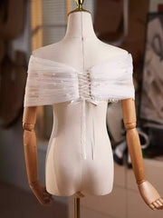 Elegant Off-Shoulder Pearl Tulle Bridal Wrap – Soft Sheer Wedding Shawl for Brides