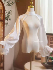 Sheer Organza Detachable Bishop Sleeves – High Neck Bridal Overlay for Wedding Dresses by FAIRYLAND