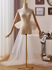 White Tulle Bridal Train with Oversized Lace Bow – Sheer Wedding Photoshoot Gown by FAIRYLAND
