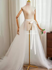 Sheer Tulle Overskirt with Bow Tie Waist – Detachable Bridal Train Accessory for Wedding Gowns by FAIRYLAND