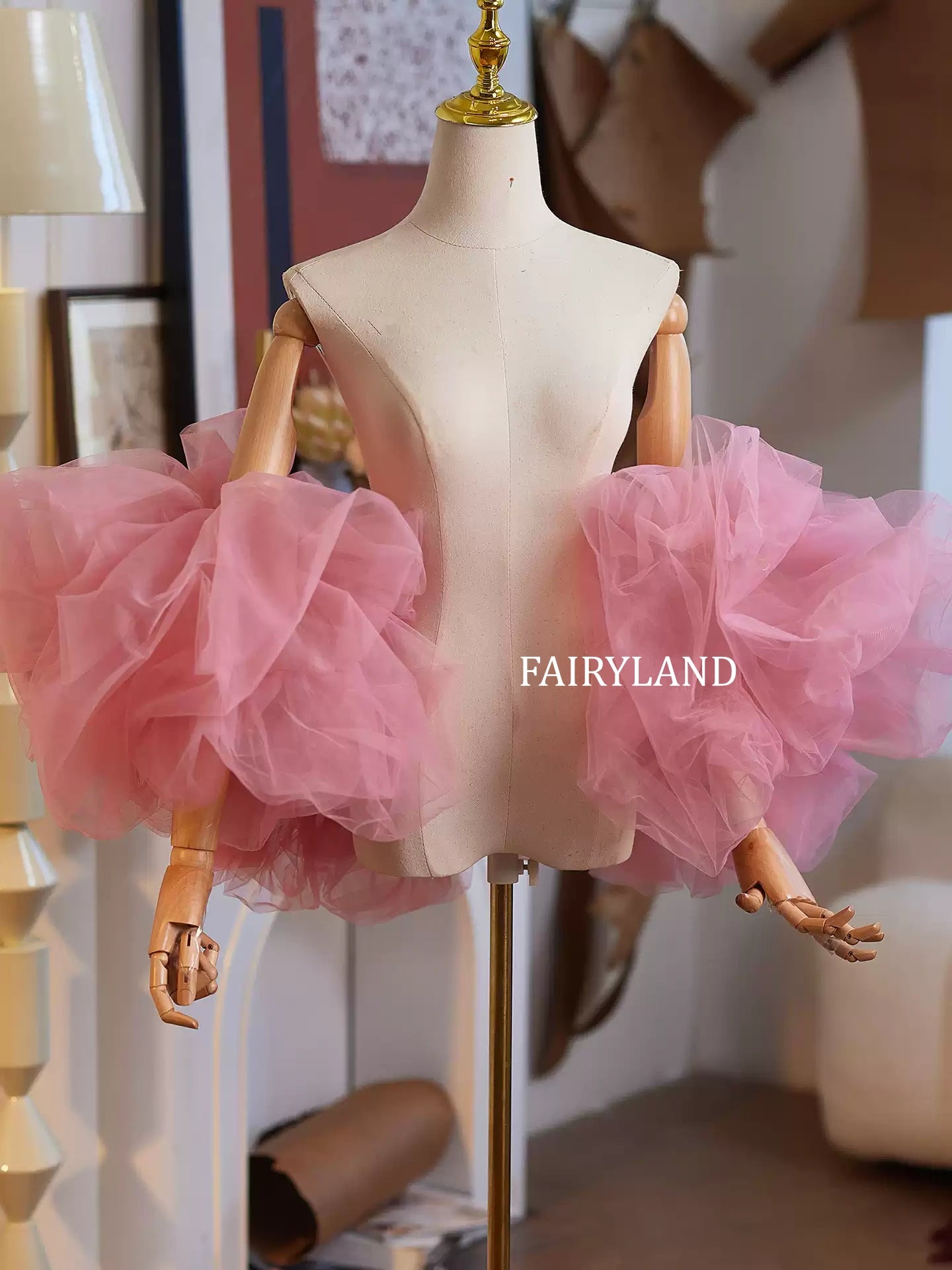 Pink Tulle Statement Sleeve – Dramatic Ruffle Organza Fashion Accessory