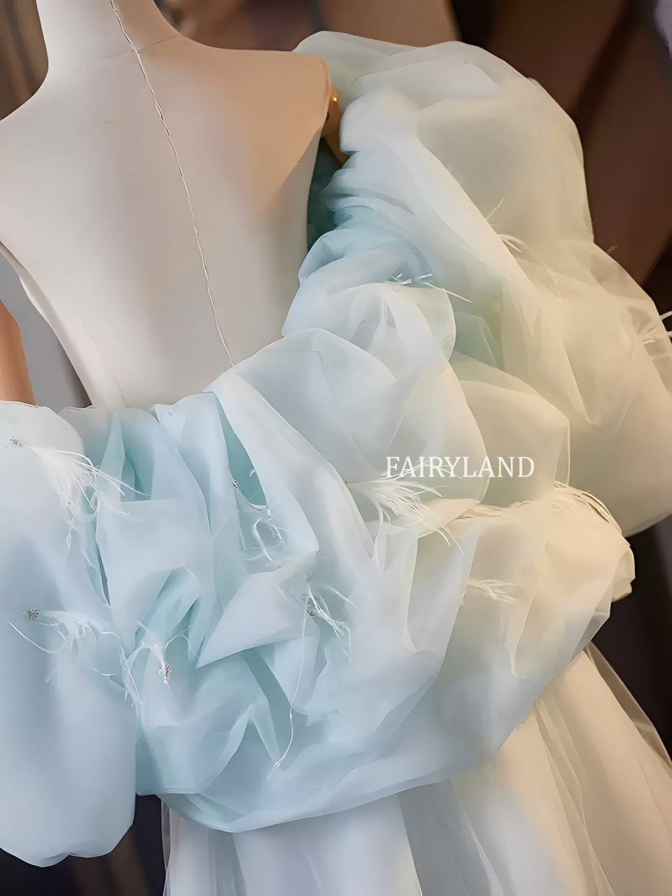 Light Blue Puffy Tulle Sleeves – Statement Bridal Detachable Sleeve Accessories