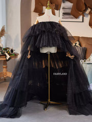 Black Sparkle Layered Tulle Skirt – Dramatic High-Low Train Skirt for Photoshoots & Special Events