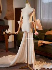 Ivory Satin Bow-Back Gown – Off-Shoulder Train Dress for Bridal & Editorial Photoshoots by FAIRYLAND