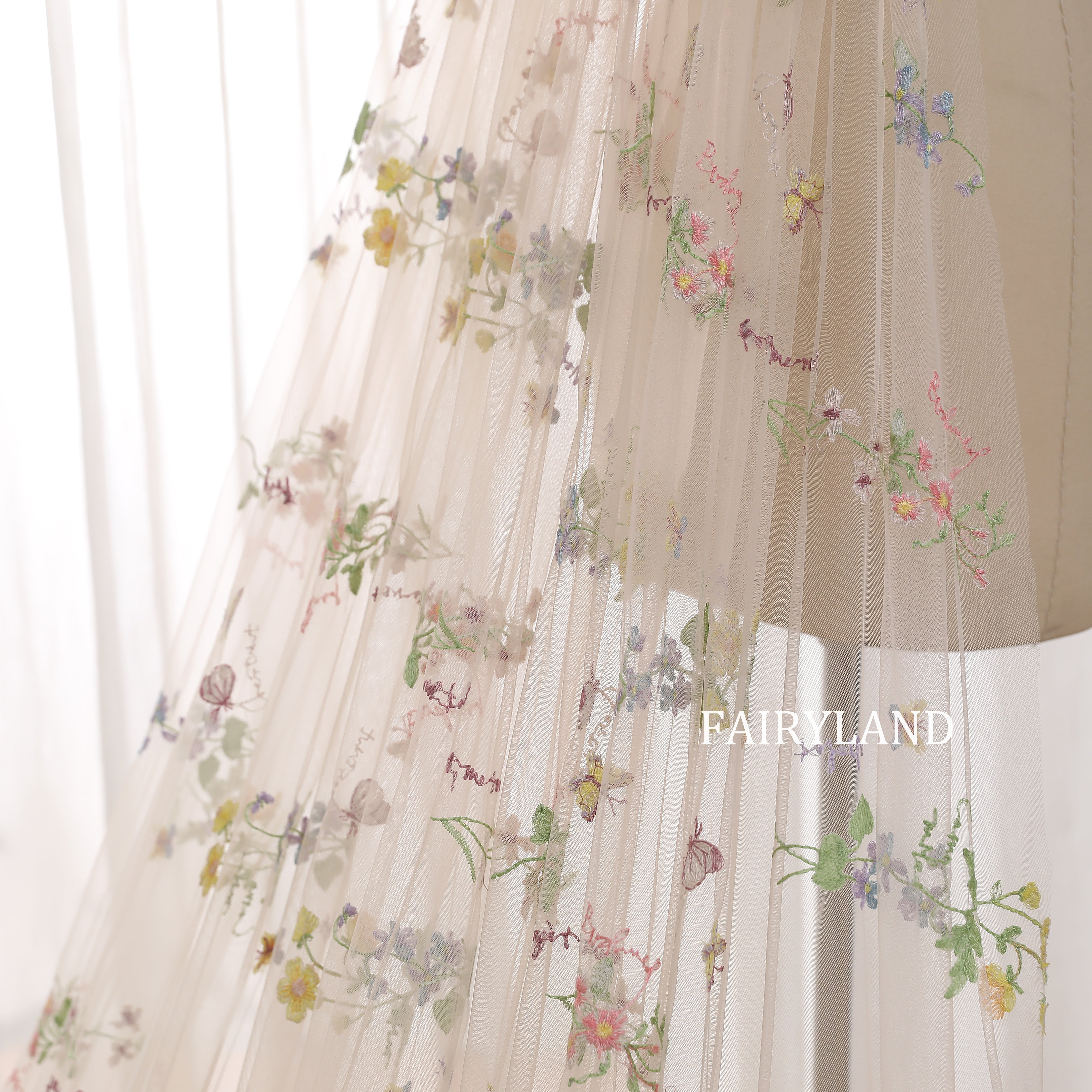 Champagne Tulle Wedding Veil Floral Embroidered Bridal Veil With Train