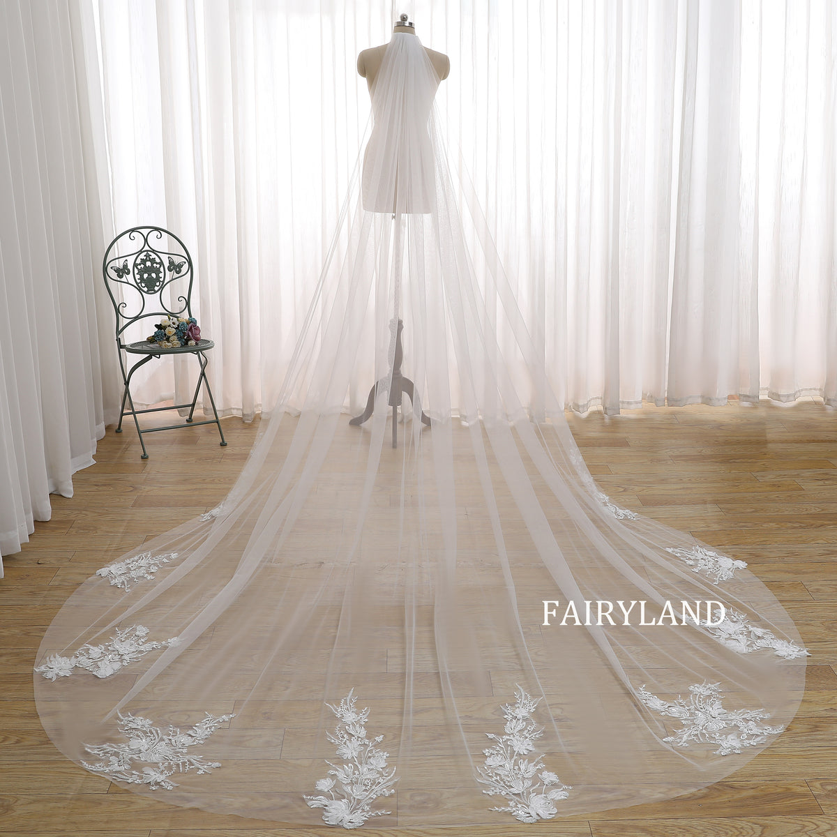 Glitter Sequins Bridal Veil -  Plant Appliques Veil For Wedding With Comb