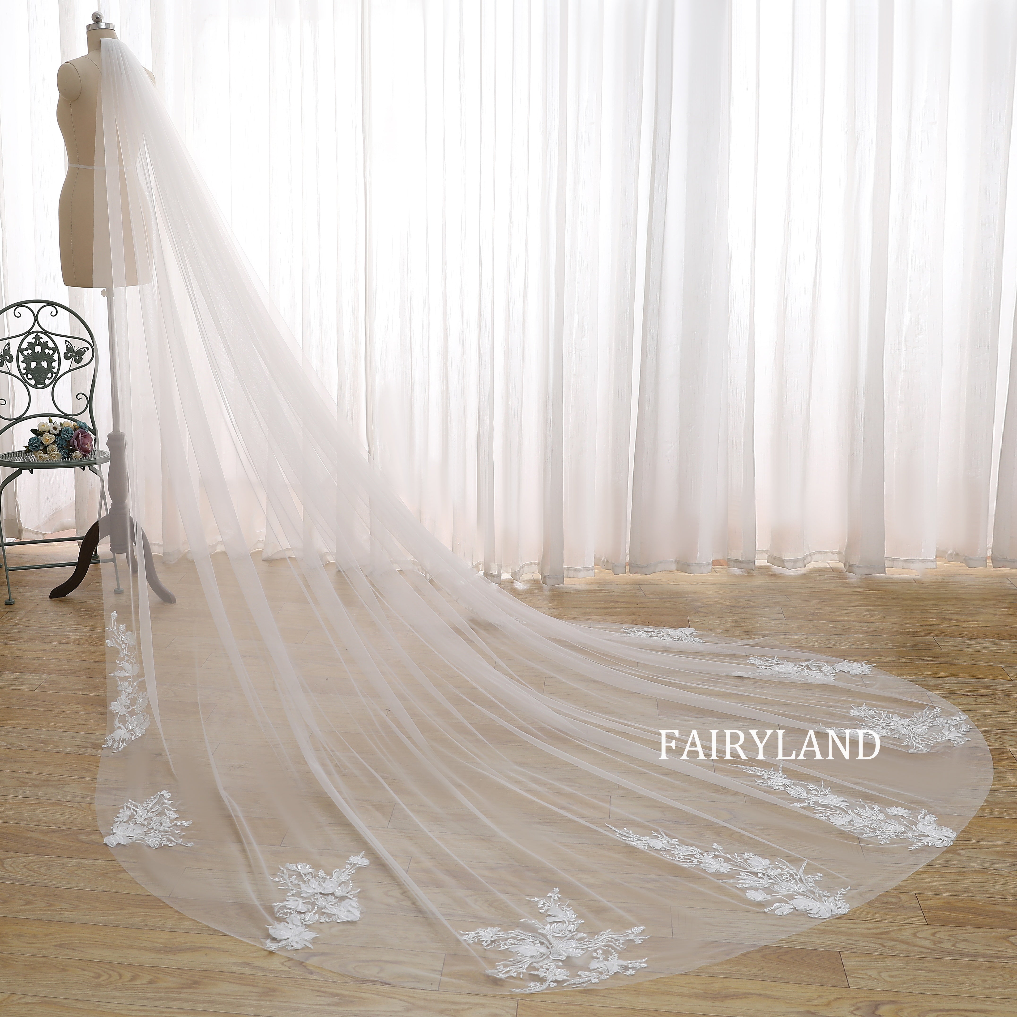 Glitter Sequins Bridal Veil -  Plant Appliques Veil For Wedding With Comb