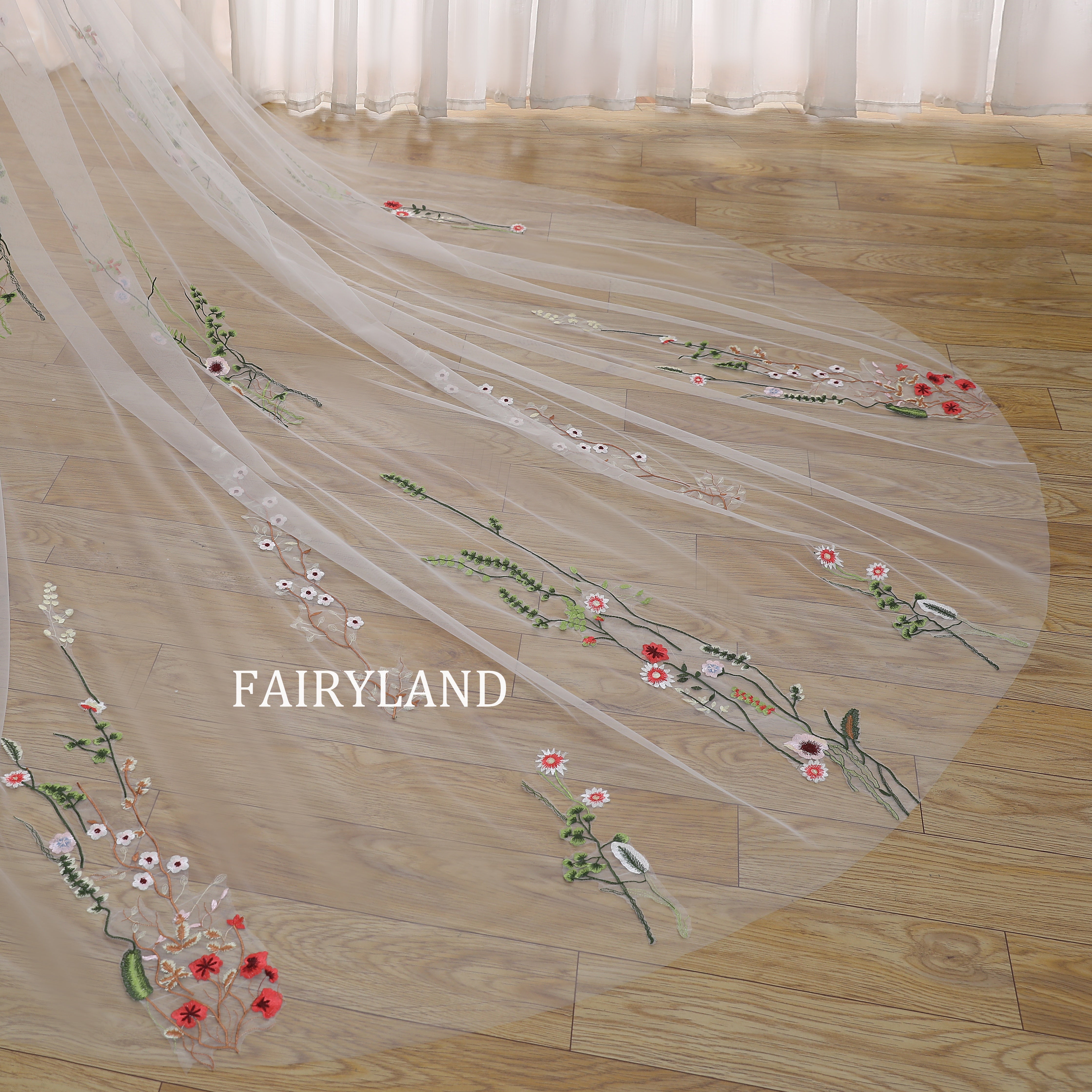 Floral Embroidered Cathedral Veil – Long Boho Bridal Train