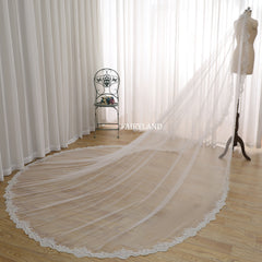 Cathedral Length Lace Edge Wedding Veil – Long Tulle Bridal Veil with Scalloped Embroidery by FAIRYLAND