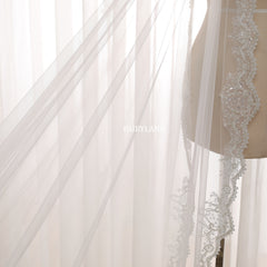 Cathedral Length Lace Edge Wedding Veil – Long Tulle Bridal Veil with Scalloped Embroidery by FAIRYLAND