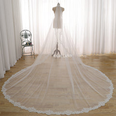 Cathedral Length Lace Edge Wedding Veil – Long Tulle Bridal Veil with Scalloped Embroidery by FAIRYLAND