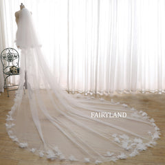 Fairyland 3D Floral Cathedral Veil | Elegant Long Wedding Veil in Soft Tulle