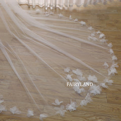 Fairyland 3D Floral Cathedral Veil | Elegant Long Wedding Veil in Soft Tulle