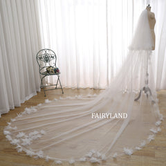 Fairyland 3D Floral Cathedral Veil | Elegant Long Wedding Veil in Soft Tulle