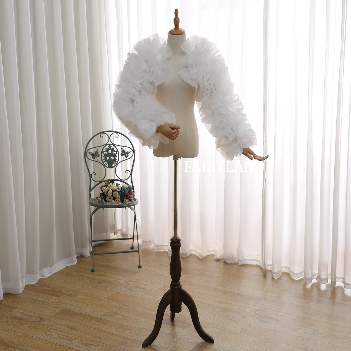 Fairyland Ruffled Organza Puff Sleeve Bolero | Statement Bridal Jacket