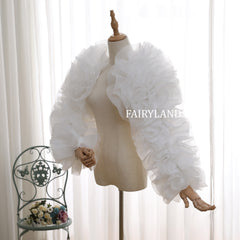 Fairyland Ruffled Organza Puff Sleeve Bolero | Statement Bridal Jacket