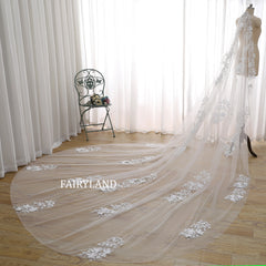 Cathedral Length Wedding Veil with Leaf Embroidery | Elegant Long Bridal Veil by FAIRYLAND