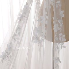 Cathedral Length Wedding Veil with Leaf Embroidery | Elegant Long Bridal Veil by FAIRYLAND