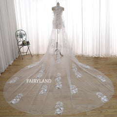 Cathedral Length Wedding Veil with Leaf Embroidery | Elegant Long Bridal Veil by FAIRYLAND