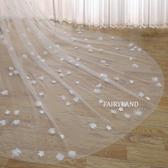Cathedral Length Wedding Veil with 3D Floral Appliqué | Romantic Long Bridal Veil by FAIRYLAND