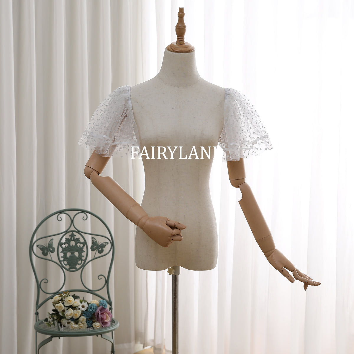 Romantic Polka Dot Tulle Flutter Sleeves – Detachable Sheer Wedding Dress Sleeves