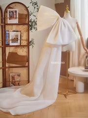 White Organza Oversized Bow Gown – Off-Shoulder Flowing Train Dress for Bridal & Editorial Photoshoots by FAIRYLAND