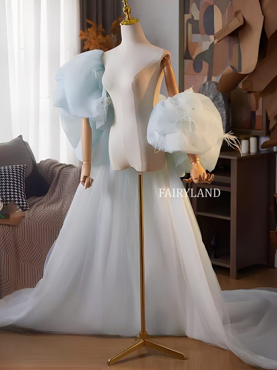 Light Blue Puffy Tulle Sleeves – Statement Bridal Detachable Sleeve Accessories