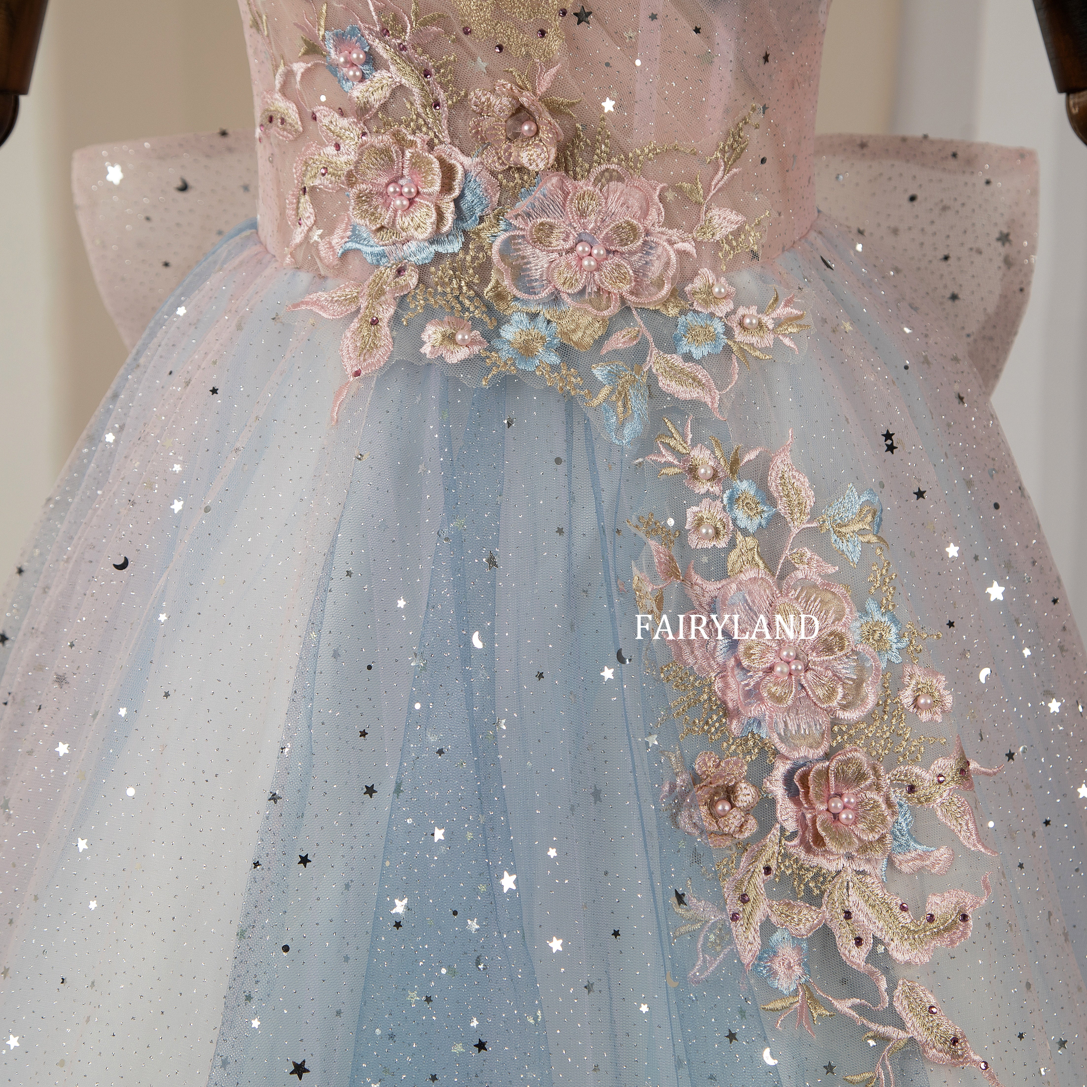 Off-shoulder Gradient-Color Tulle Glitter Sequined Stars Prom Dress