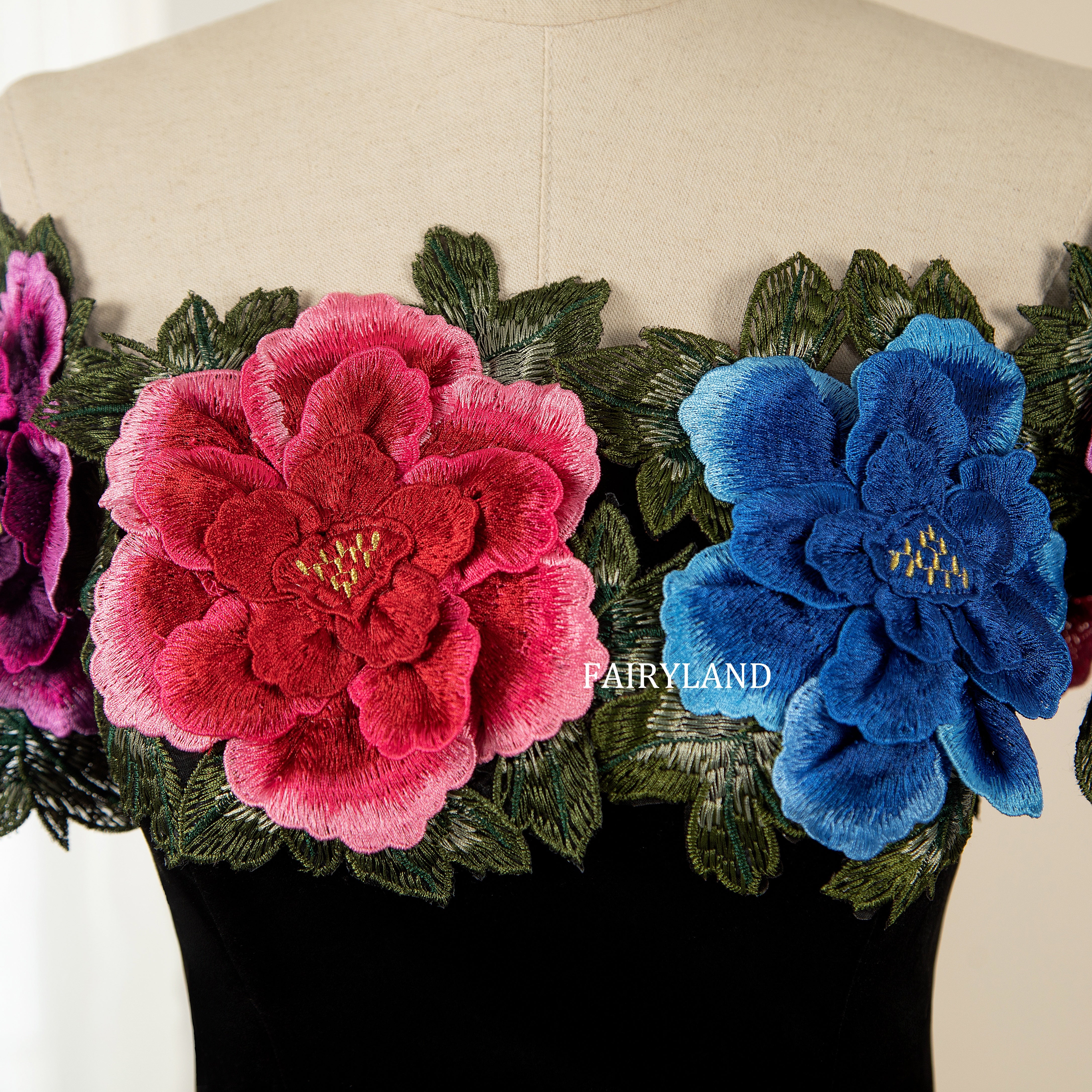 Fairyland Black Tulle Floral Ball Gown – Off-Shoulder Colorful Rose Tulle Dress
