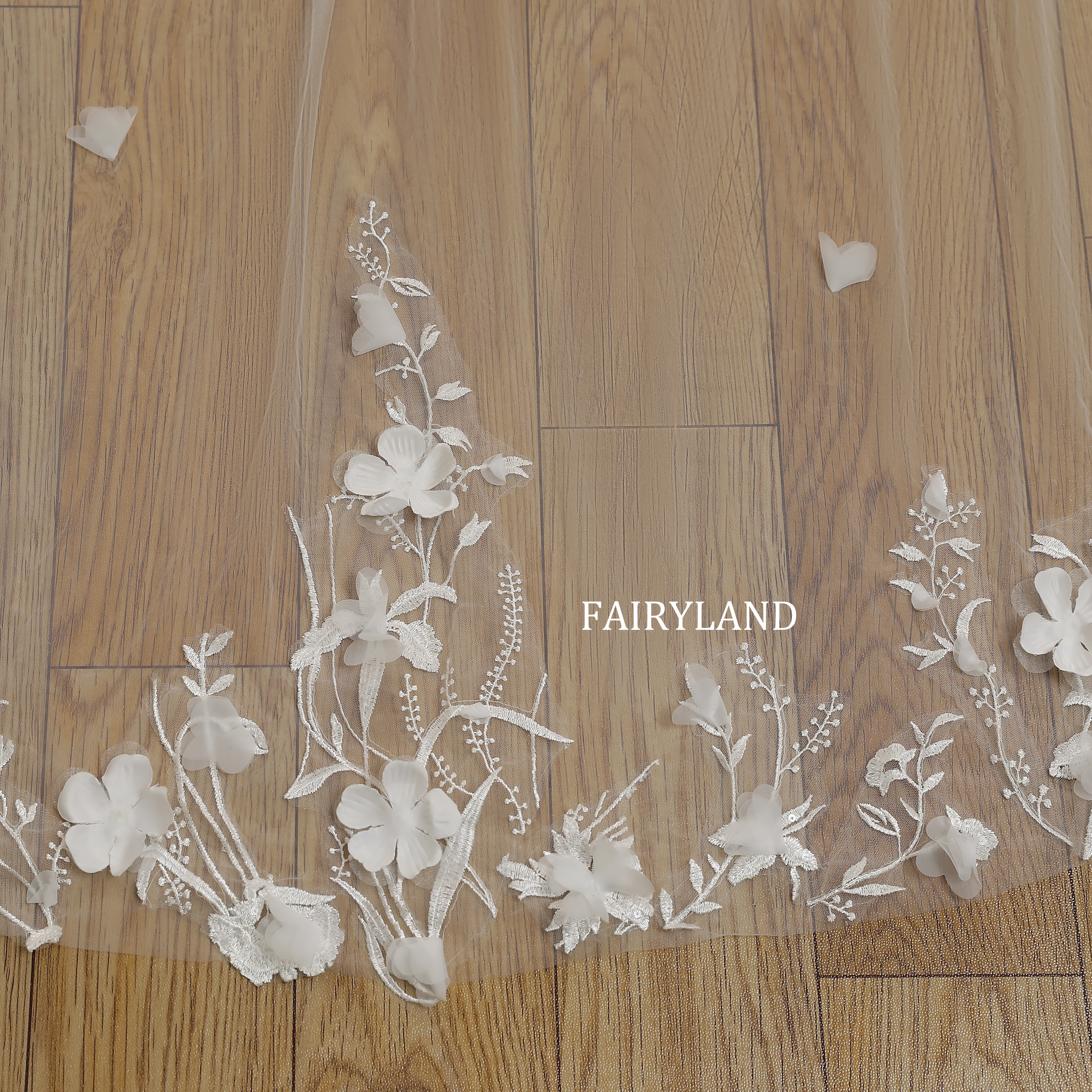 Bridal Veil with Cascading 3D Flowers and Lace Trim for a Dreamy Look