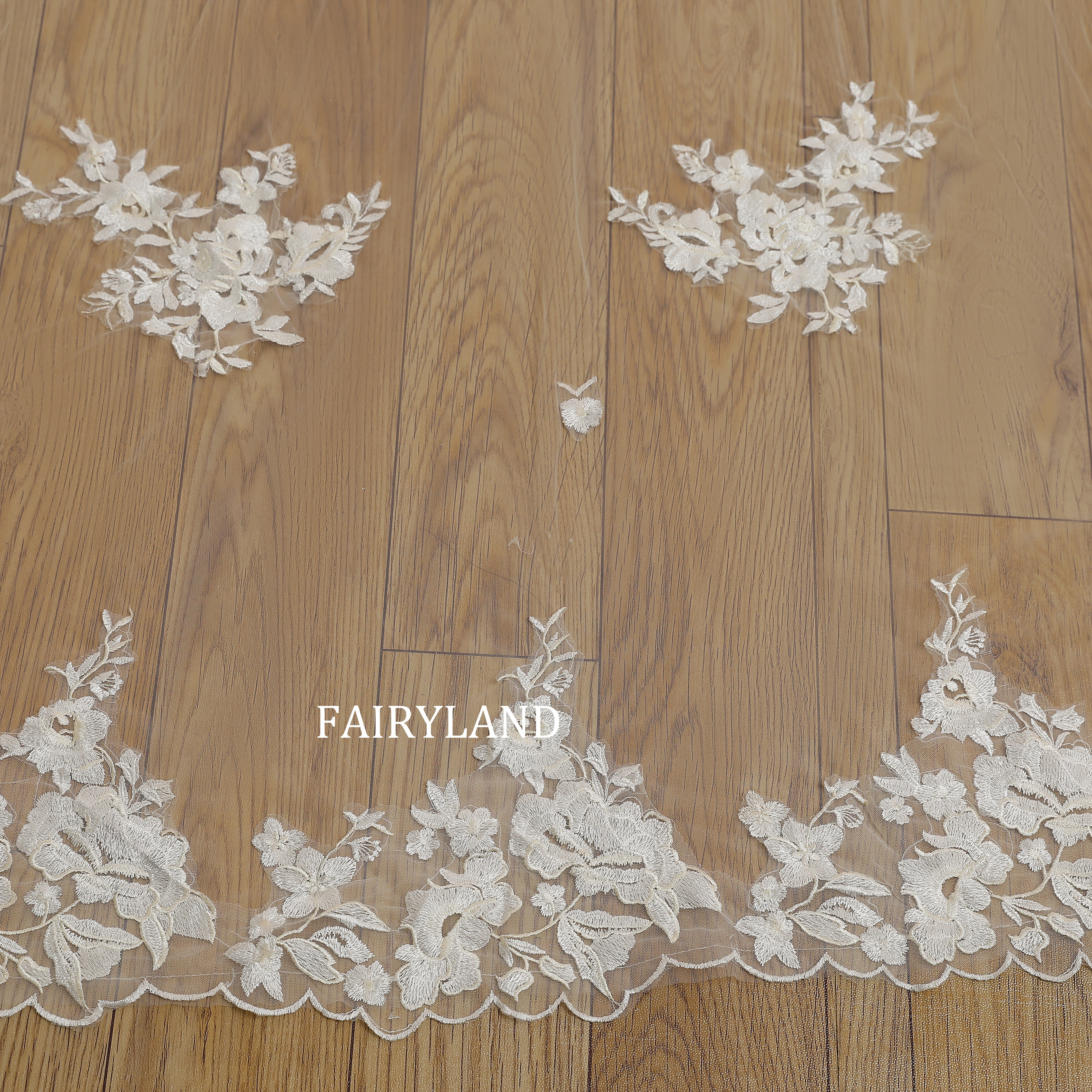 Romantic Bridal Veil with Hand-Embellished Floral Lace and Flowing Sheer Tulle