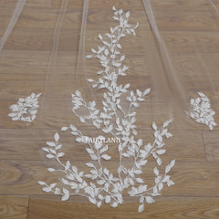 Veil Wedding Plant Leaves Elegant Embroidered Plants Bridal Veil Lace Floral, 1 Tier Ivory Long Veil With Comb, Veil Cathedral With Comb