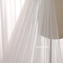 Champagne Floral Appliqué Cathedral Veil – Long Embroidered Tulle Bridal Veil