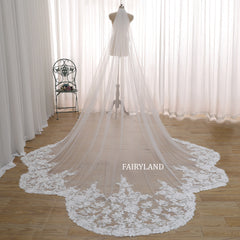 Luxury Cathedral Lace Bridal Veil – Extra Long Tulle Veil with Romantic Floral Appliqué