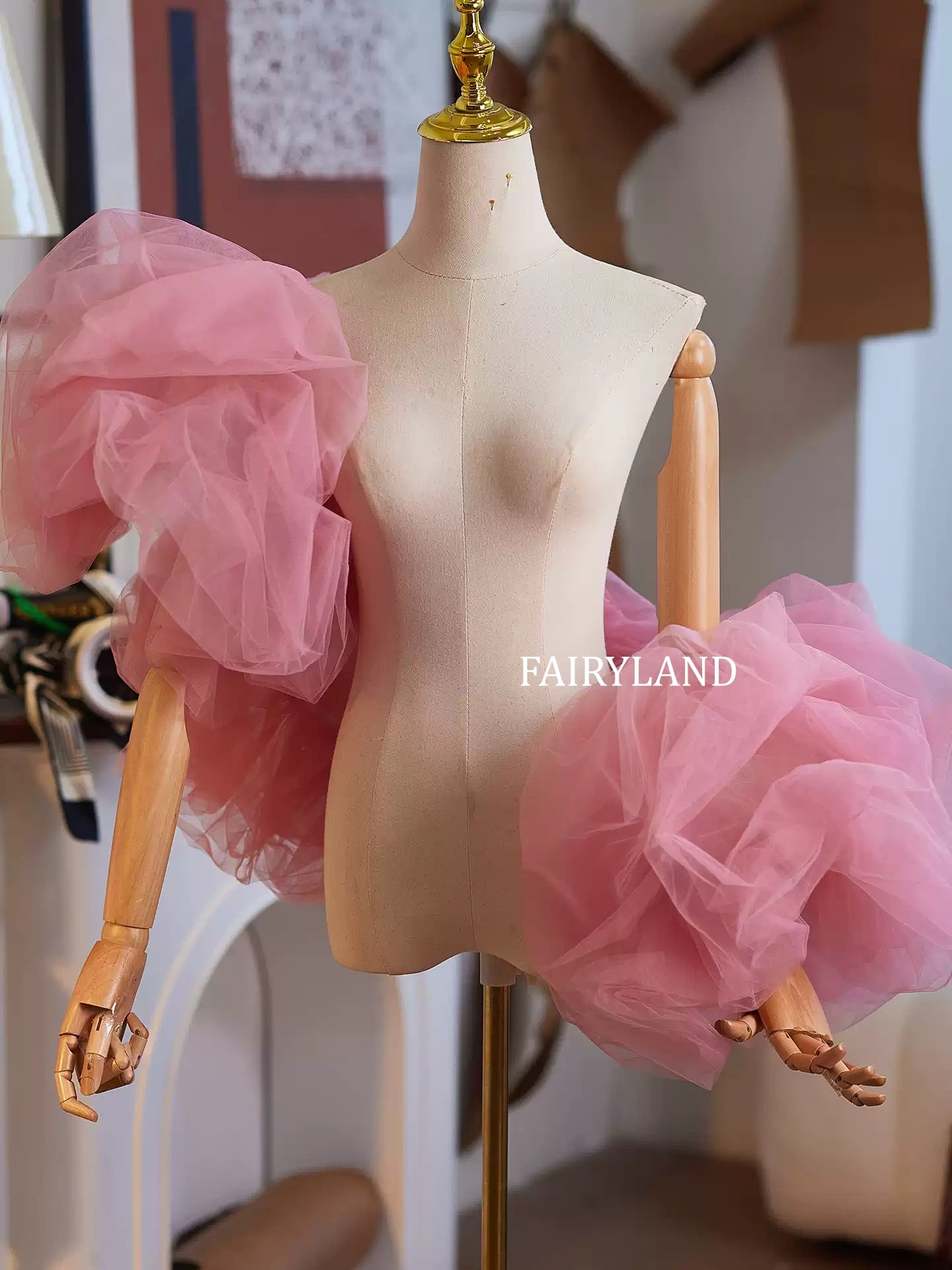 Pink Tulle Statement Sleeve – Dramatic Ruffle Organza Fashion Accessory