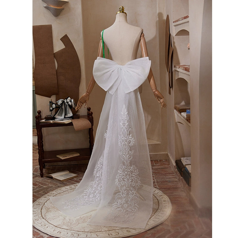 Embroidered Lace Bow Train – Elegant Oversized Bridal Back Bow Accessory for Wedding & Photoshoots by FAIRYLAND