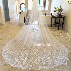 New Elegant Wild Flowers Veil, Bridal Veil with Wild Flower Lace, Veil Floral, Veil Royal, Custom Wedding Veil, Hand Made Veil