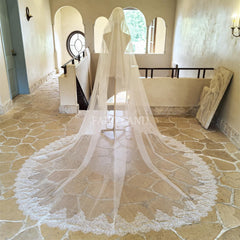 Chantilly Lace Trim Mantilla Veil, Eyelash Lace Wedding Veil with Comb, Fairy Mantilla Veil Chantilly Lace, Veil Cathedral, Bridal Headpiece