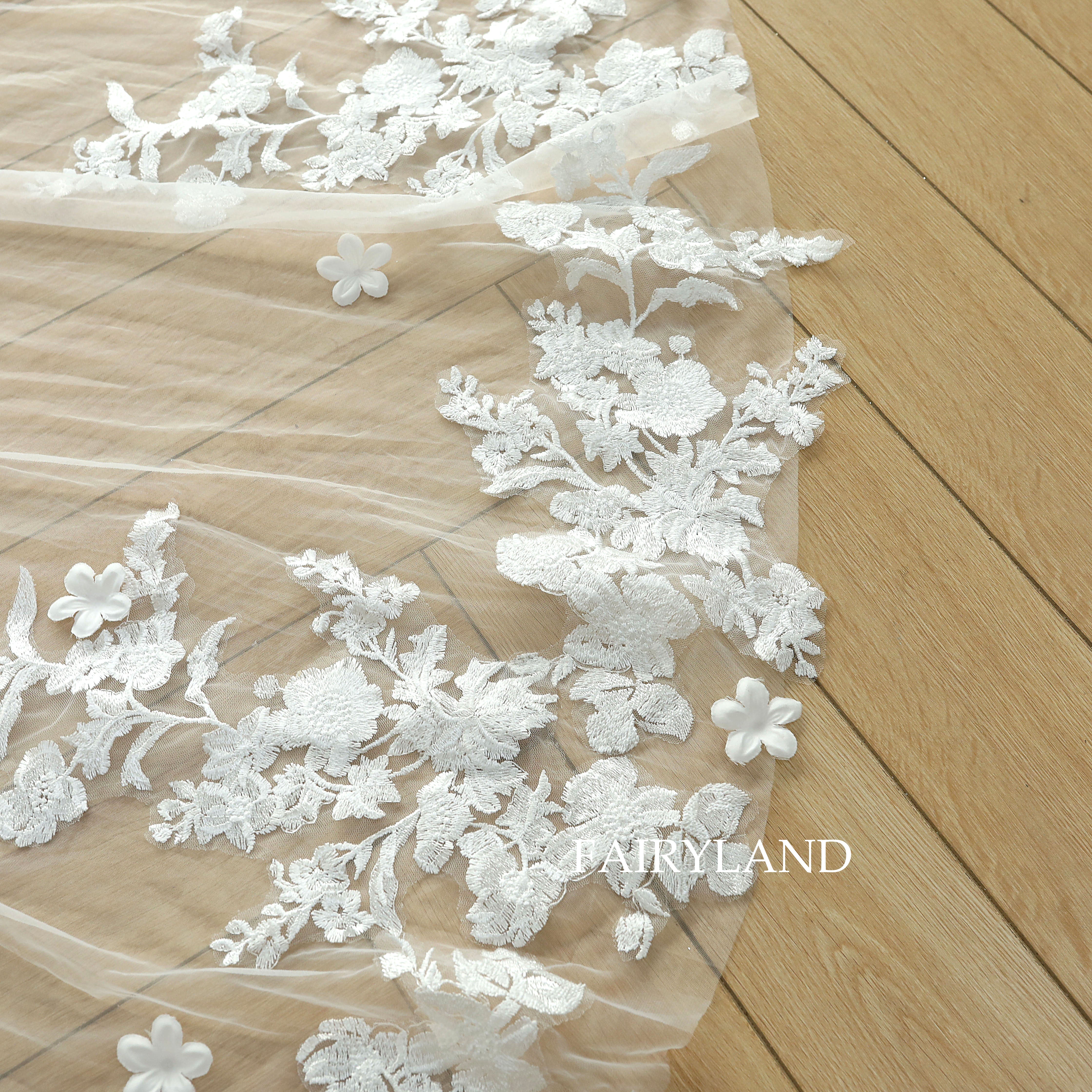 3D Flower Plant Lace Appliques Bridal Veil For Wedding