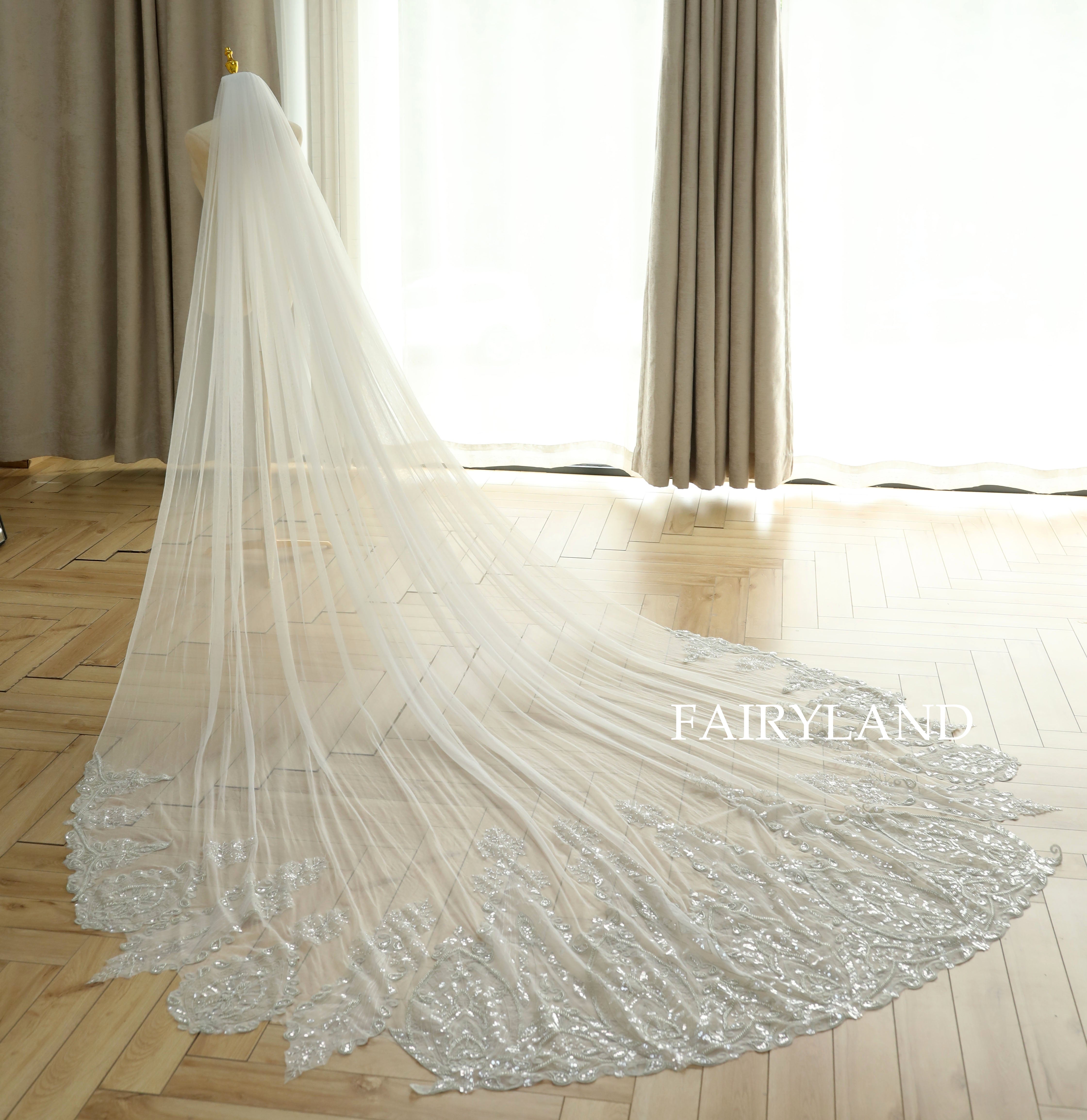 Glitter Sliver Beads & Sequins Bridal Veil Headpiece