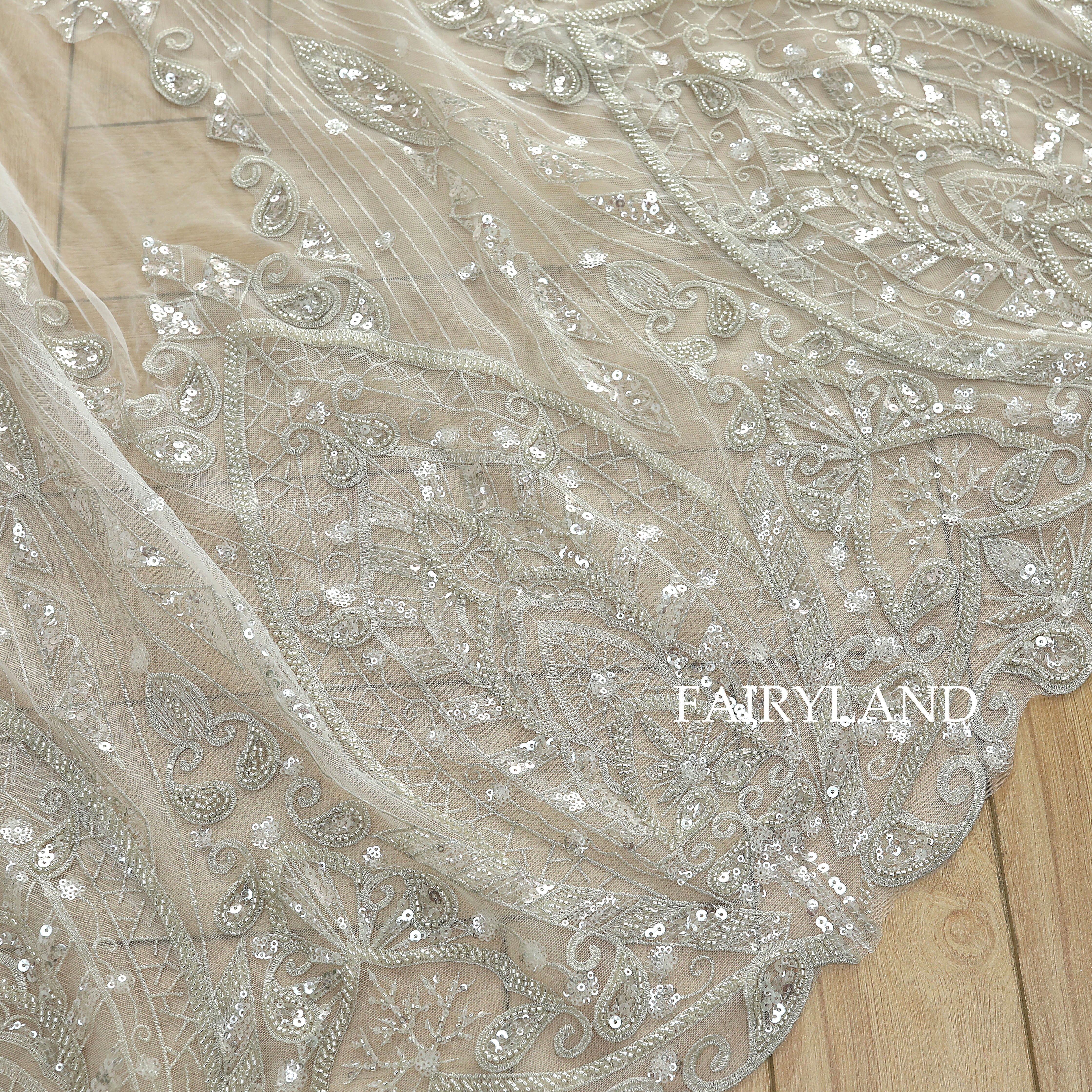 Glitter Sliver Beads & Sequins Bridal Veil Headpiece