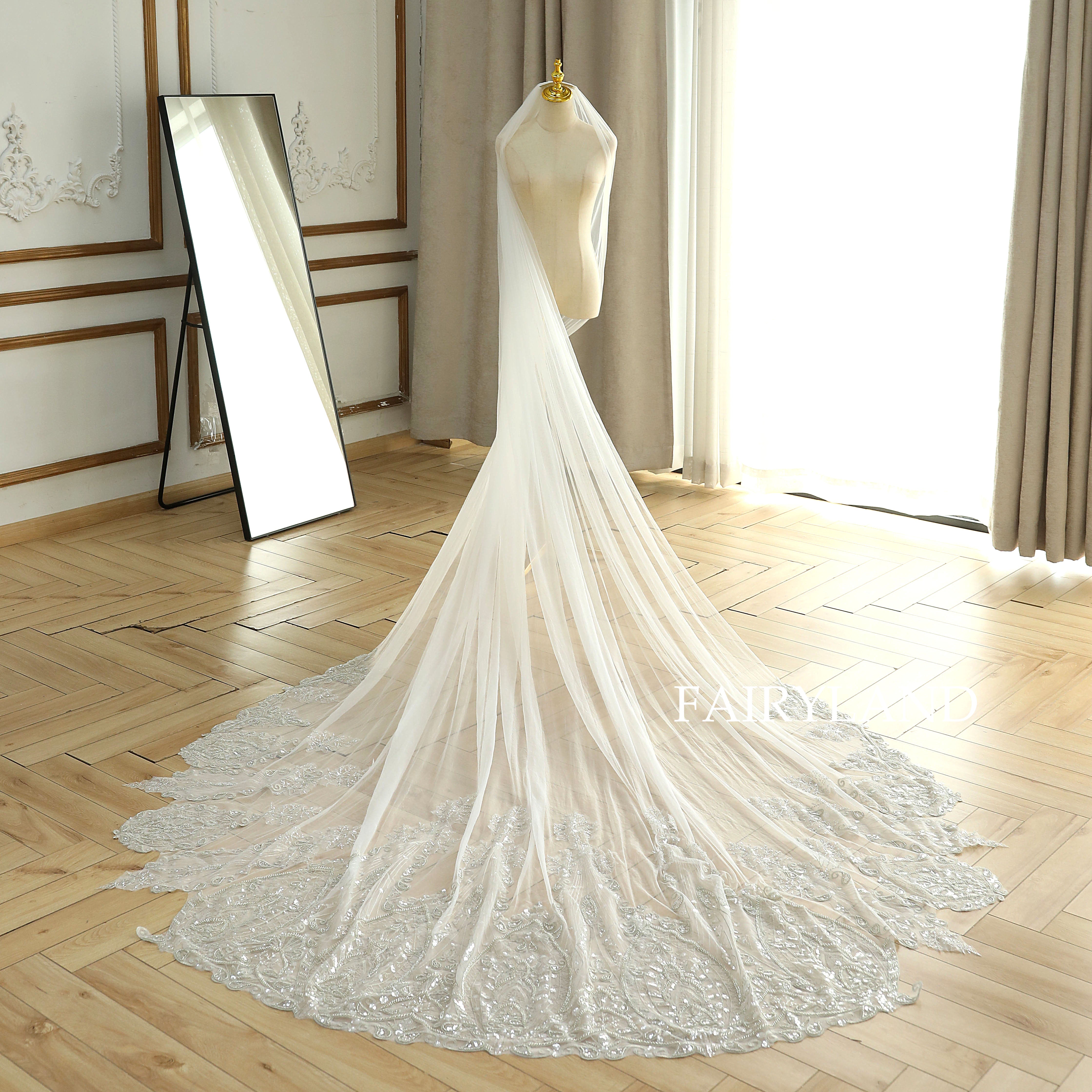 Glitter Sliver Beads & Sequins Bridal Veil Headpiece