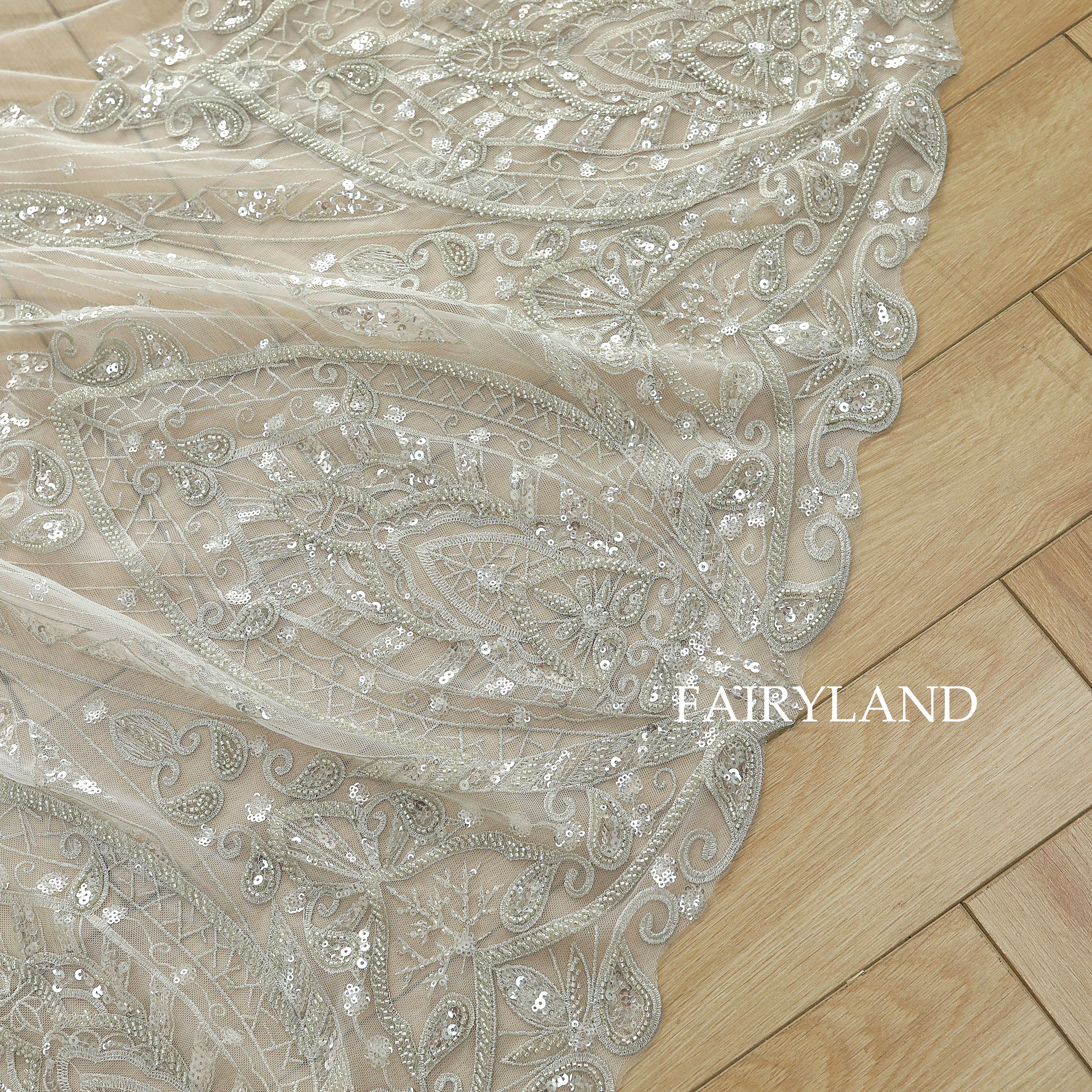 Glitter Sliver Beads & Sequins Bridal Veil Headpiece