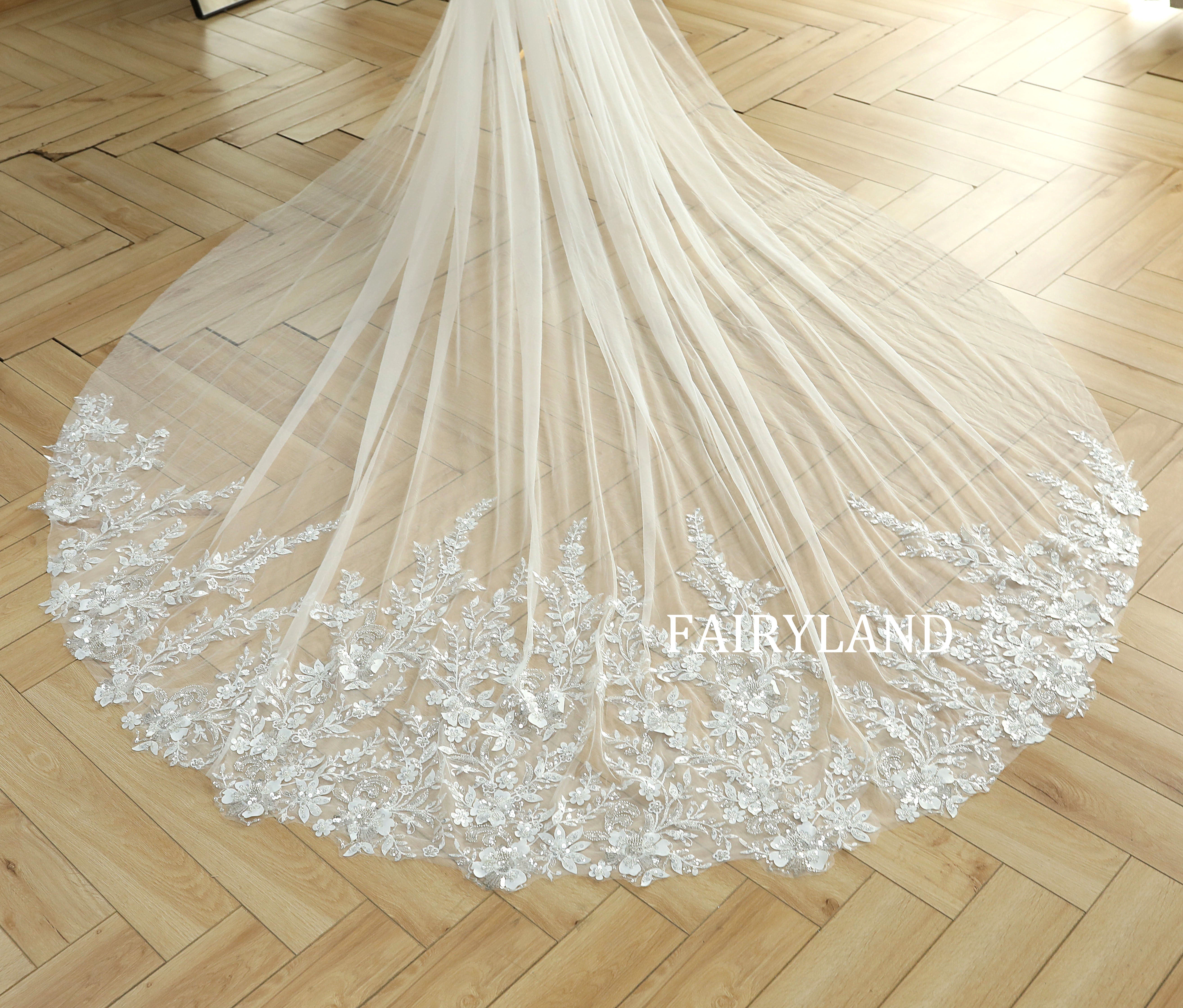 Sparkly Sliver Sequins Bridal Veil For Wedding With Sleeves