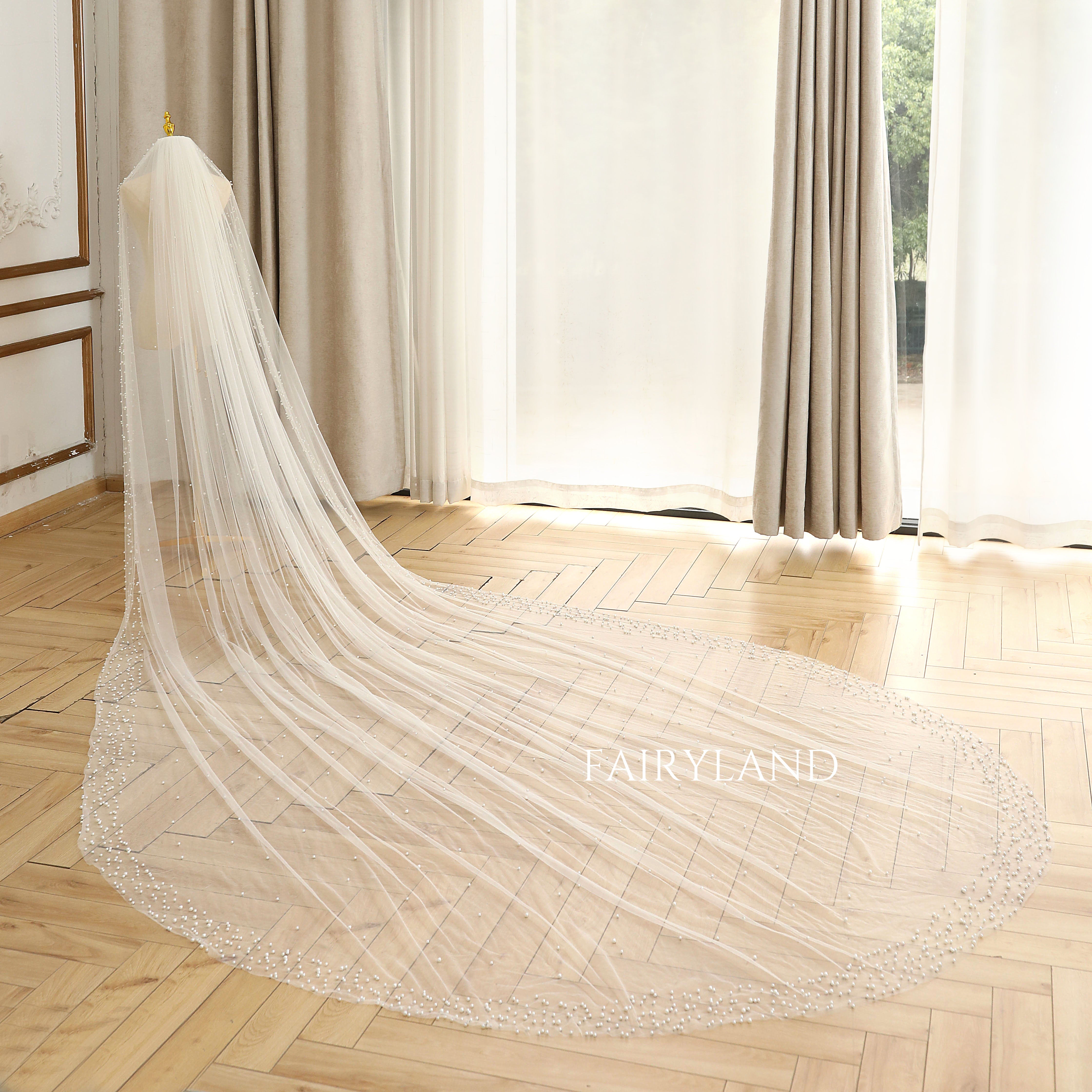 Simple Romantic Peals Wedding Veil Cathedral