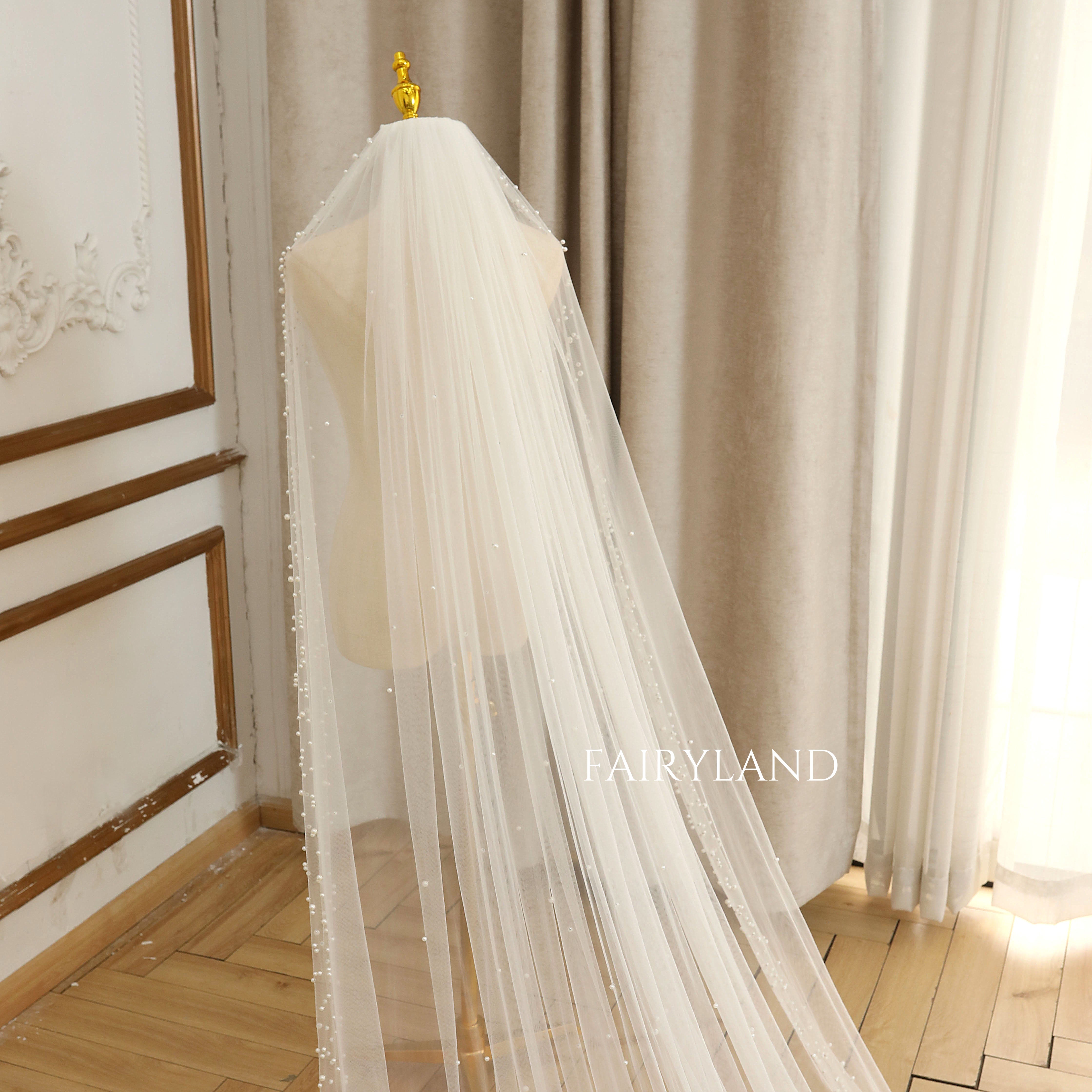Simple Romantic Peals Wedding Veil Cathedral
