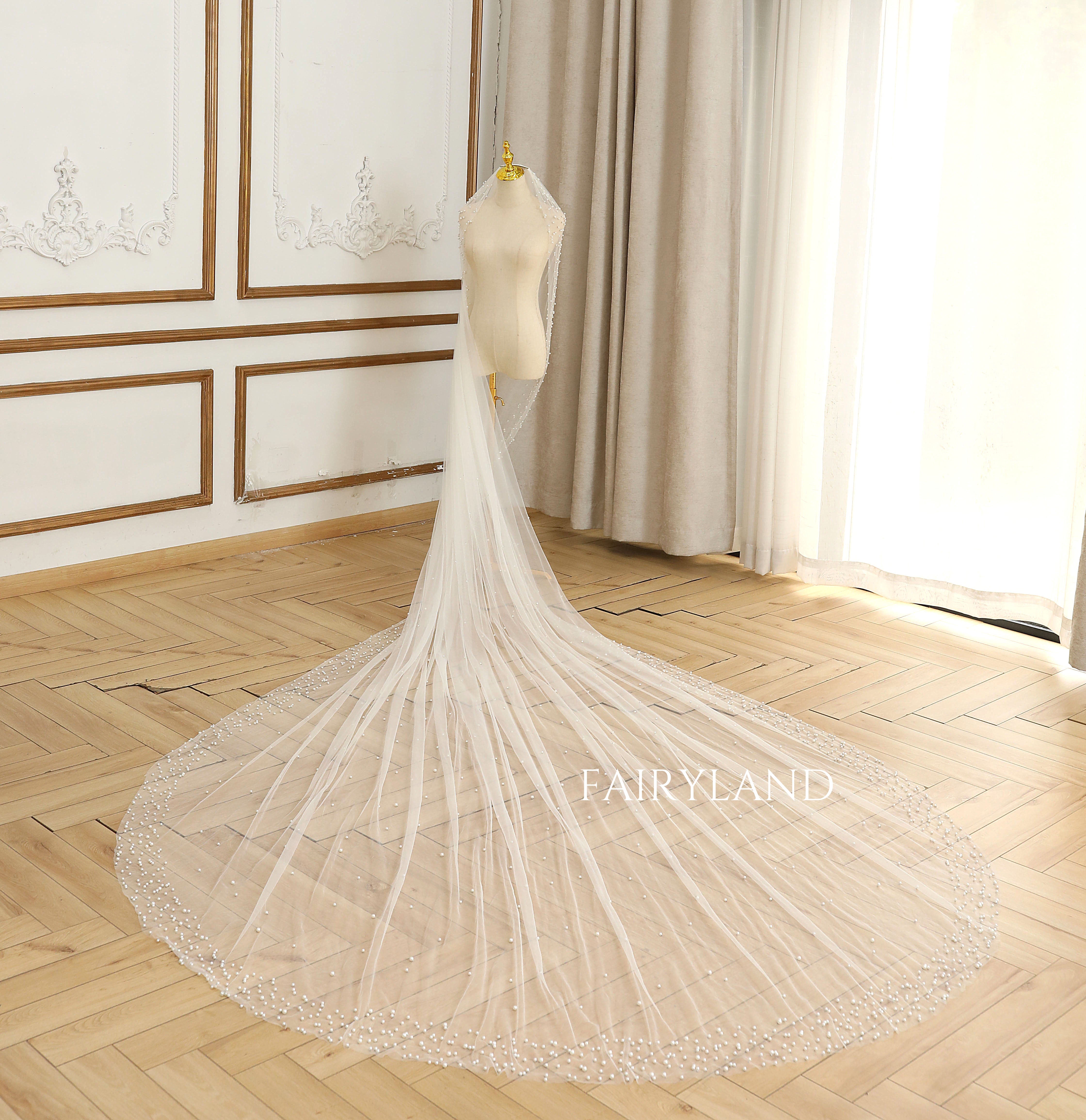 Simple Romantic Peals Wedding Veil Cathedral
