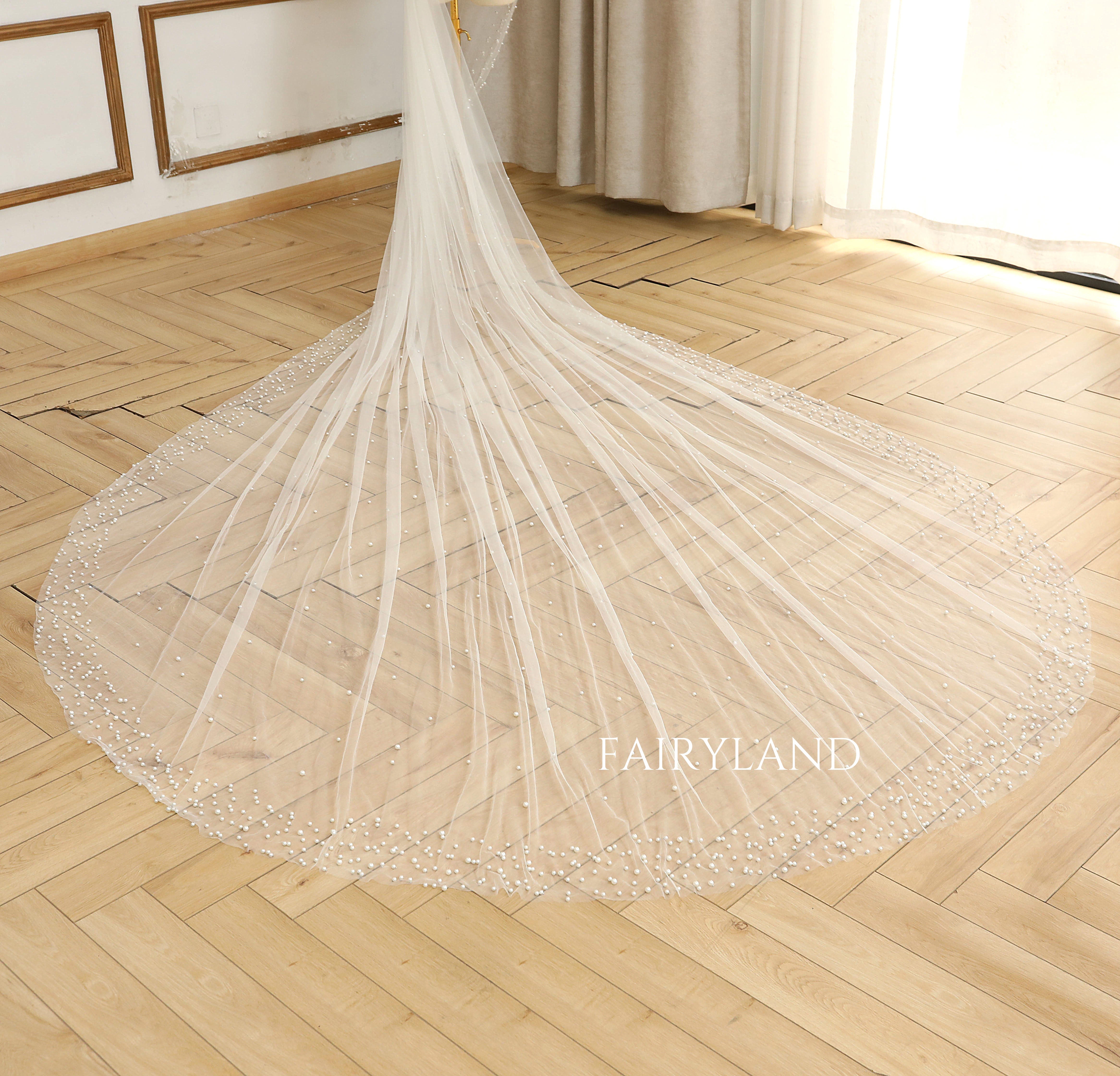 Simple Romantic Peals Wedding Veil Cathedral